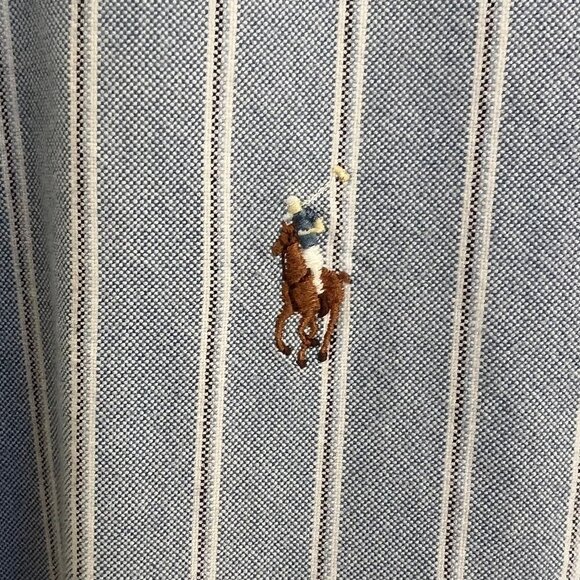 POLO Ralph Lauren Men's Blue Striped Button Down Oxford Shirt: 17-32/33 - Picture 5 of 6
